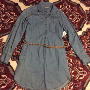 Denim Long Sleeve Dress with POCKETS and Belt
